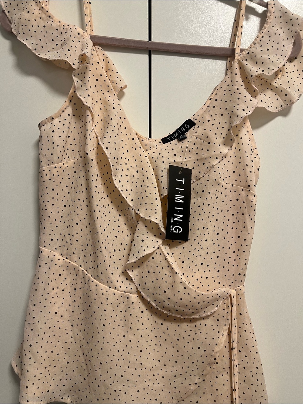 TIMING Cream Polka Dot Ruffle Camisole